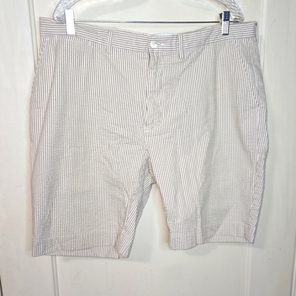 Mens Polo Ralph Lauren Shorts Seersucker Khaki White 38 Summer Blend Cloth VTG - Picture 1 of 9